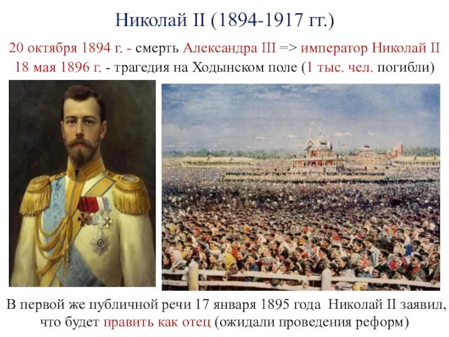 Николай II (1894-1917 гг.) 20 октября 1894 г. - смерть