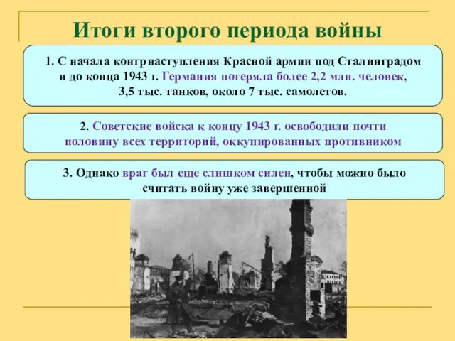 Итоги второго периода войны 1. С начала контрнаступления Красной армии