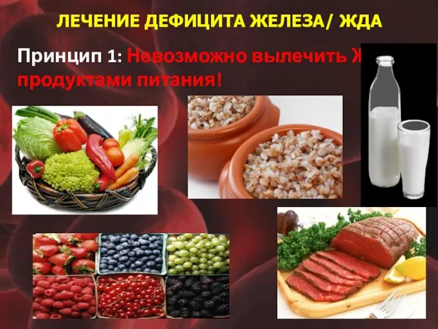 ЛЕЧЕНИЕ ДЕФИЦИТА ЖЕЛЕЗА/ ЖДА Принцип 1: Невозможно вылечить ЖДА продуктами питания!