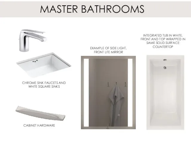 MASTER BATHROOMS CHROME SINK FAUCETS AND WHITE SQUARE SINKS CABINET HARDWARE INTEGRATED TUB