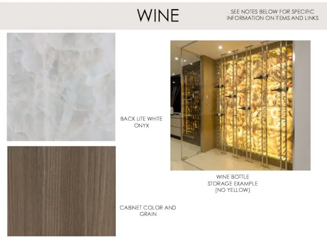 WINE BACK LITE WHITE ONYX CABINET COLOR AND GRAIN WINE BOTTLE STORAGE EXAMPLE