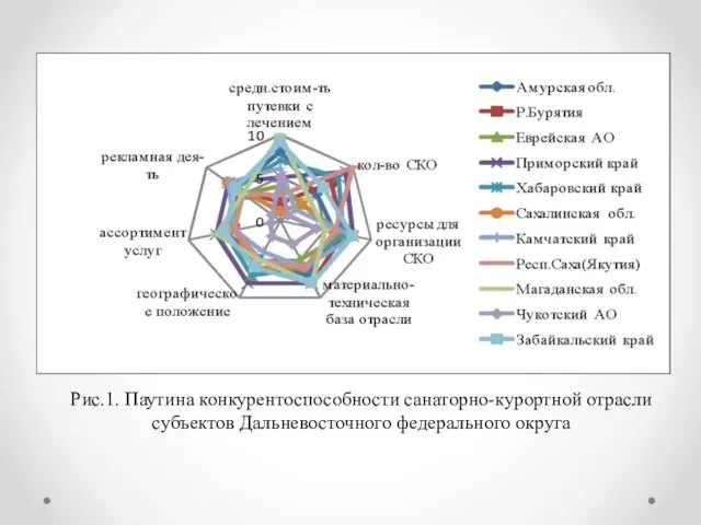 Рис.1. Паутина конкурентоспособности санаторно-курортной отрасли субъектов Дальневосточного федерального округа