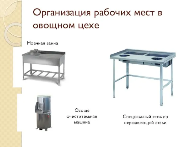 Организация рабочих мест в овощном цехе Моечная ванна Овоще очистительная машина Специальный стол из нержавеющей стали