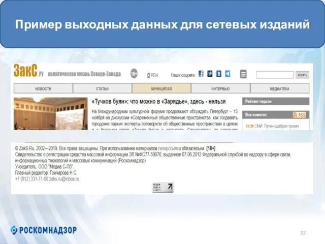 Пример выходных данных для сетевых изданий