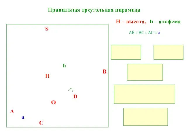 AB = BC = AC = a Правильная треугольная пирамида