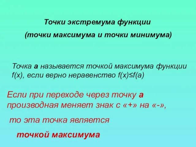 Точки экстремума функции (точки максимума и точки минимума) Точка a