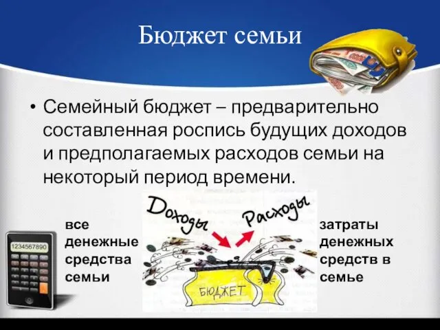 Бюджет семьи Семейный бюджет – предварительно составленная роспись будущих доходов