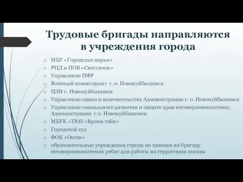 Трудовые бригады направляются в учреждения города МБУ «Городские парки» РЦД