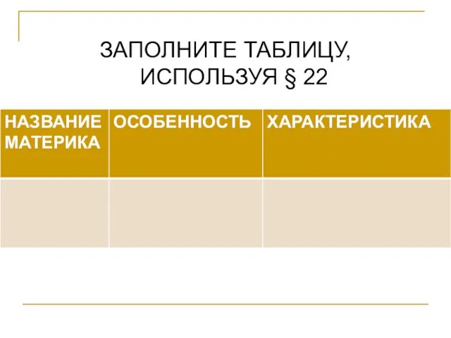 ЗАПОЛНИТЕ ТАБЛИЦУ, ИСПОЛЬЗУЯ § 22