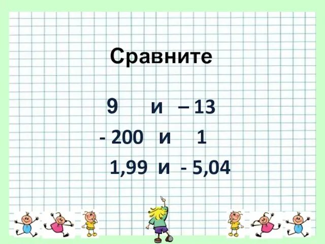 Сравните и – 13 - 200 и 1 1,99 и - 5,04