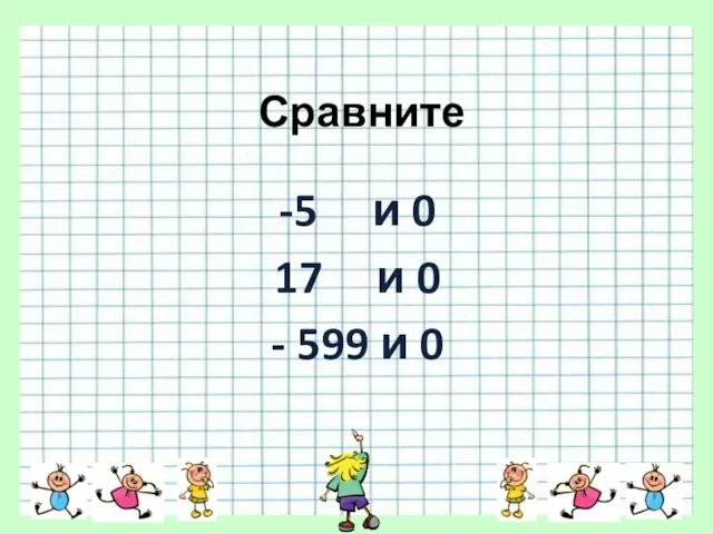 Сравните -5 и 0 17 и 0 - 599 и 0