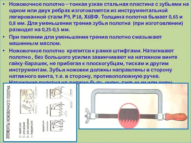 Ножовочное полотно – тонкая узкая стальная пластина с зубьями на