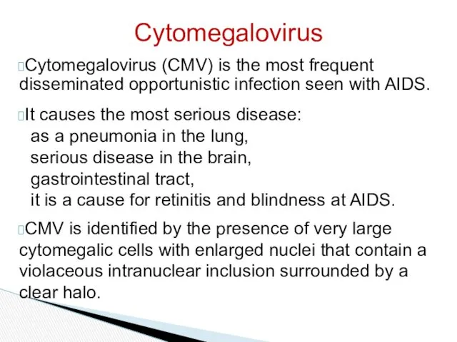 Cytomegalovirus (CMV) is the most frequent disseminated opportunistic infection seen