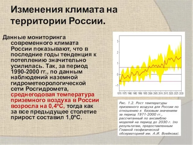Изменения климата на территории России. Данные мониторинга современного климата России показывают, что в