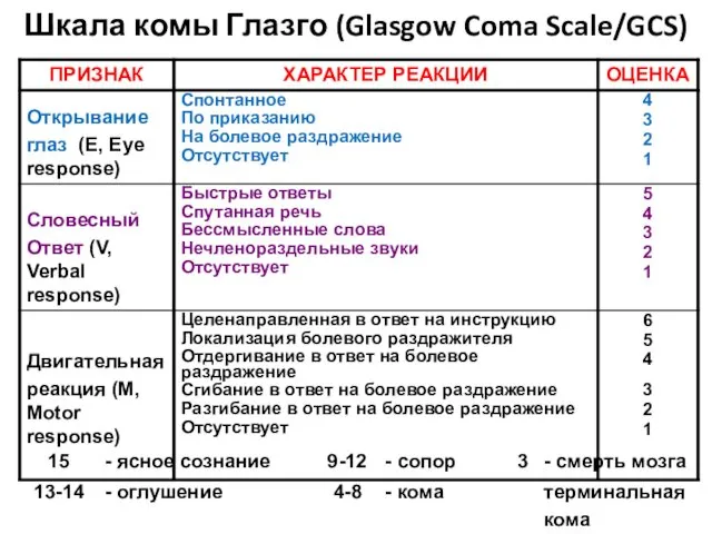 Шкала комы Глазго (Glasgow Coma Scale/GCS)