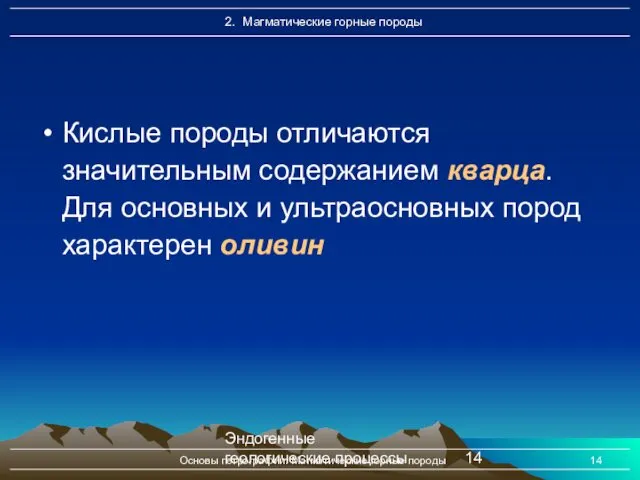 Эндогенные геологические процессы Основы петрографии. Магматические горные породы Кислые породы