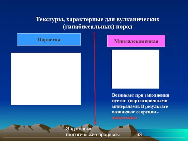 Эндогенные геологические процессы Текстуры, характерные для вулканических (гипабиссальных) пород Пористая