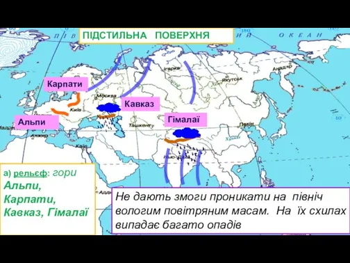 ПІДСТИЛЬНА ПОВЕРХНЯ а) рельєф: гори Альпи, Карпати, Кавказ, Гімалаї Не