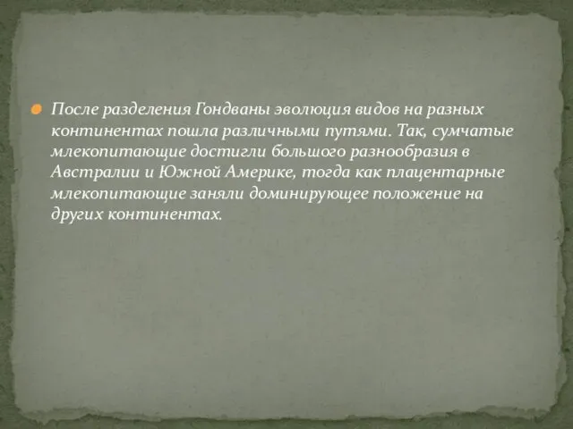 После разделения Гондваны эволюция видов на разных континентах пошла различными