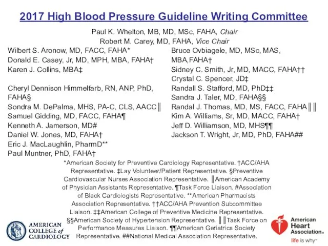 2017 High Blood Pressure Guideline Writing Committee *American Society for Preventive Cardiology Representative.