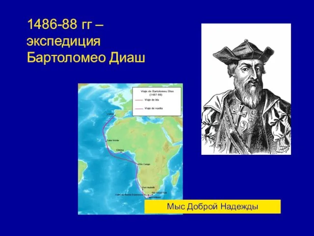 1486-88 гг – экспедиция Бартоломео Диаш Мыс Доброй Надежды