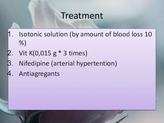 Treatment Isotonic solution (by amount of blood loss 10 %)