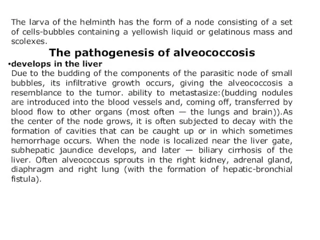 The larva of the helminth has the form of a