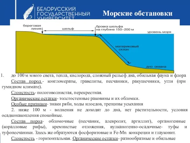 до 100 м много света, тепла, кислорода, сложный рельеф дна,