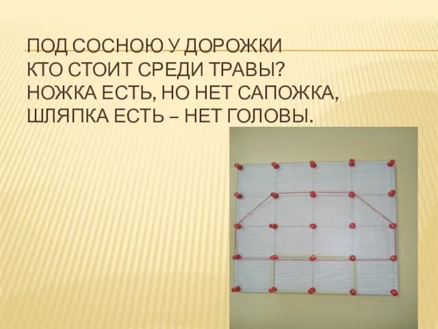 ПОД СОСНОЮ У ДОРОЖКИ КТО СТОИТ СРЕДИ ТРАВЫ? НОЖКА ЕСТЬ,