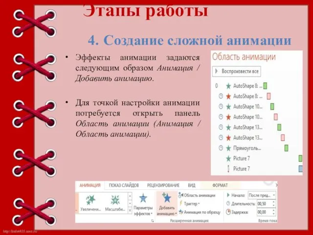 Этапы работы Эффекты анимации задаются следующим образом Анимация / Добавить