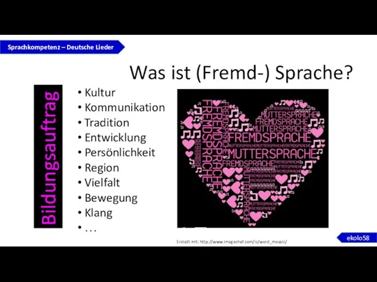 Was ist (Fremd-) Sprache? Kultur Kommunikation Tradition Entwicklung Persönlichkeit Region