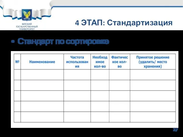 Стандарт по сортировке 4 ЭТАП: Стандартизация 27