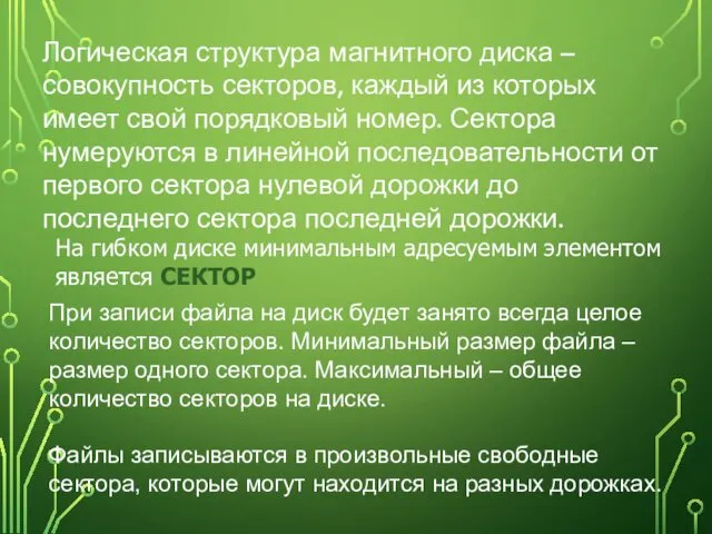 Логическая структура магнитного диска – совокупность секторов, каждый из которых