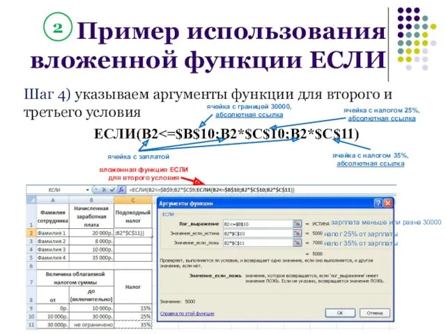 Пример использования вложенной функции ЕСЛИ 2