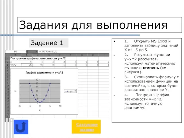 Задания для выполнения 1. Открыть MS Excel и заполнить таблицу