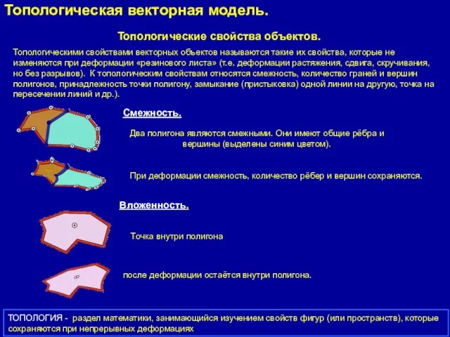 Топологическая векторная модель. Топологические свойства объектов. ТОПОЛОГИЯ - раздел математики,