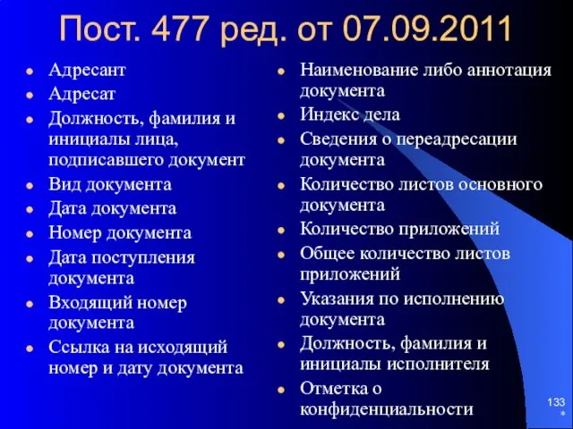 Пост. 477 ред. от 07.09.2011 Адресант Адресат Должность, фамилия и