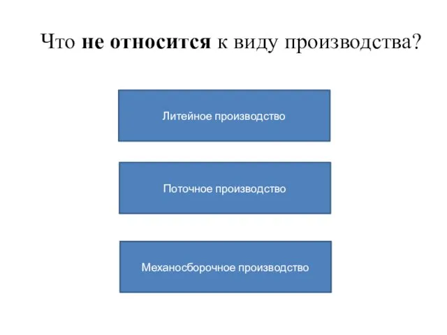 Что не относится к виду производства? Поточное производство Механосборочное производство Литейное производство