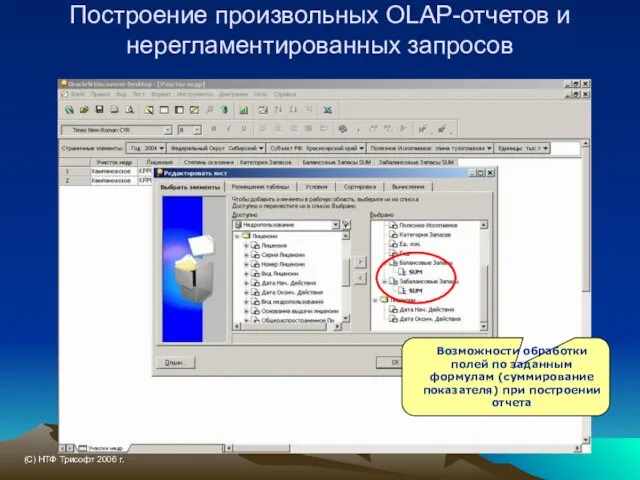 Построение произвольных OLAP-отчетов и нерегламентированных запросов Возможности обработки полей по