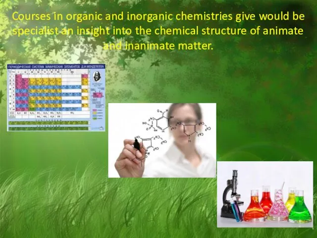 Courses in organic and inorganic chemistries give would be specialist