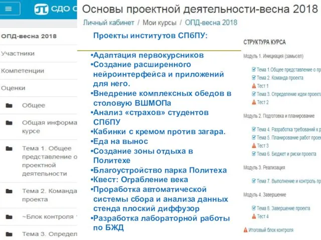 11 Проекты институтов СПбПУ: Адаптация первокурсников Создание расширенного нейроинтерфейса и