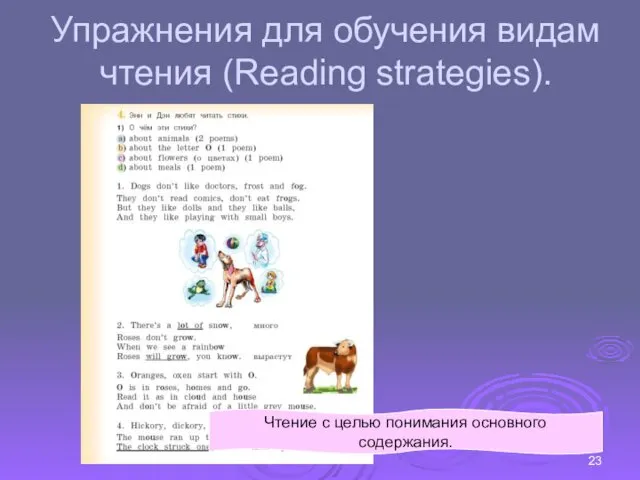 Упражнения для обучения видам чтения (Reading strategies). Чтение с целью понимания основного содержания.