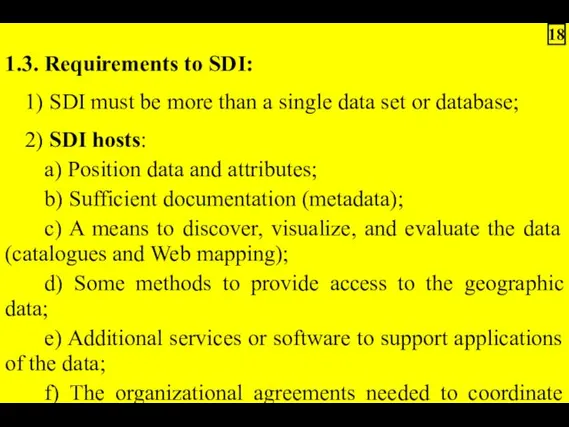 1.3. Requirements to SDI: 1) SDI must be more than