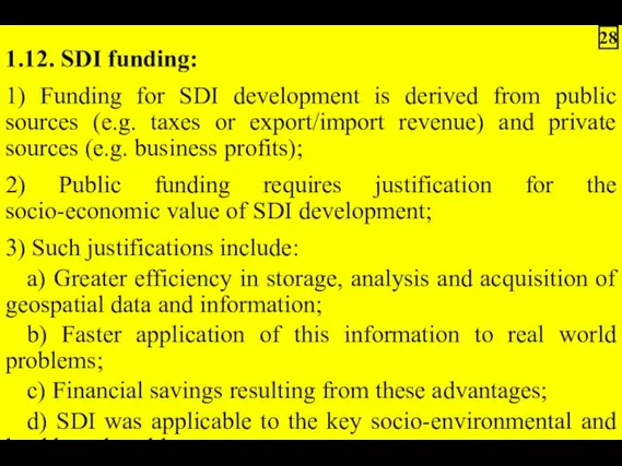 1.12. SDI funding: 1) Funding for SDI development is derived