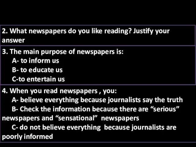 2. What newspapers do you like reading? Justify your answer