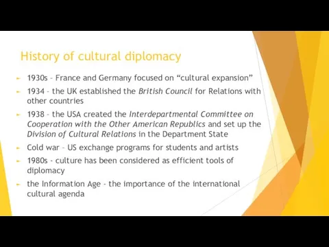 History of cultural diplomacy 1930s – France and Germany focused