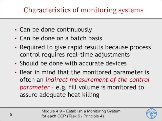 Module 4.9 – Establish a Monitoring System for each CCP