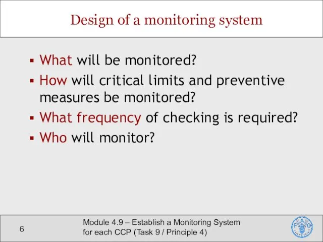 Module 4.9 – Establish a Monitoring System for each CCP