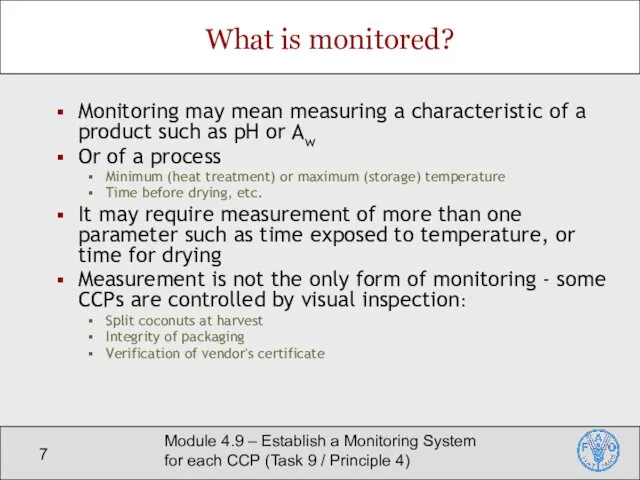 Module 4.9 – Establish a Monitoring System for each CCP