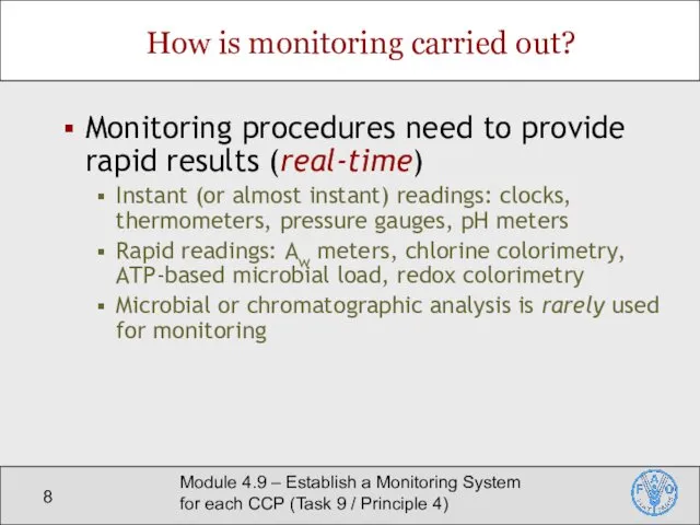 Module 4.9 – Establish a Monitoring System for each CCP